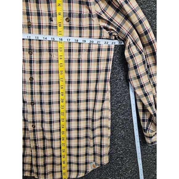 Carhartt Flannel Button Up Shirt Men's Size Large Tall Relaxed Fit Tan Black - Picture 7 of 8